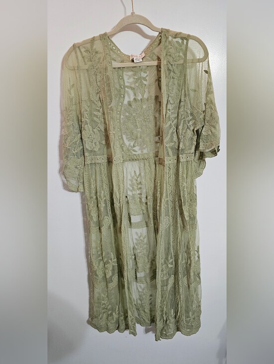 Rachel Zoe Accessories - Rachel Zoe - Sheer Olive Green Embroidered Lace Duster
